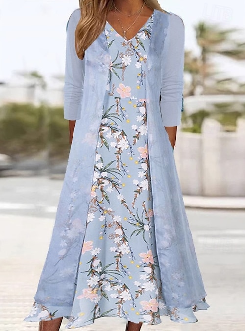 Dames Halflange jurk Tweedelige jurk Jurk met print Klassiek