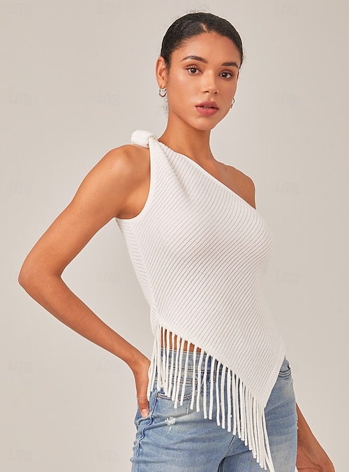 トップス Andequal asymmetry fringe knit Ivory Asymmetry Fringe Knit Top 2026 - $44.99
