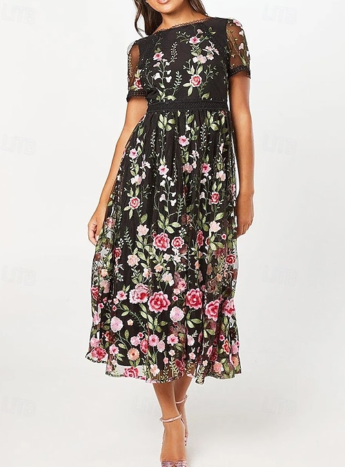 floral semi formal dresses Ignite Evenings Floral Print Tiered Chiffon Midi Dress, Womens, 18, Cream Multi