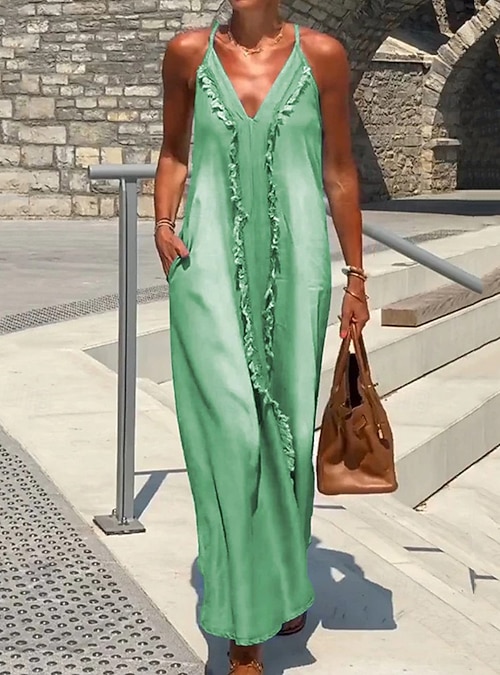 white a line linen dress Cotton & Linen Halter A Line Long Dress main image 0