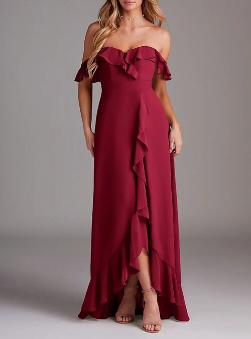 tamia asymmetrical mini dress A-Line/Princess V-Neck Short Sleeves Asymmetrical Chiffon Bridesmaid D main image 0
