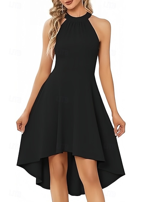 black halter dress wedding guest Halter Neck Black Ruffled Mermaid Long Formal Dress with Slit