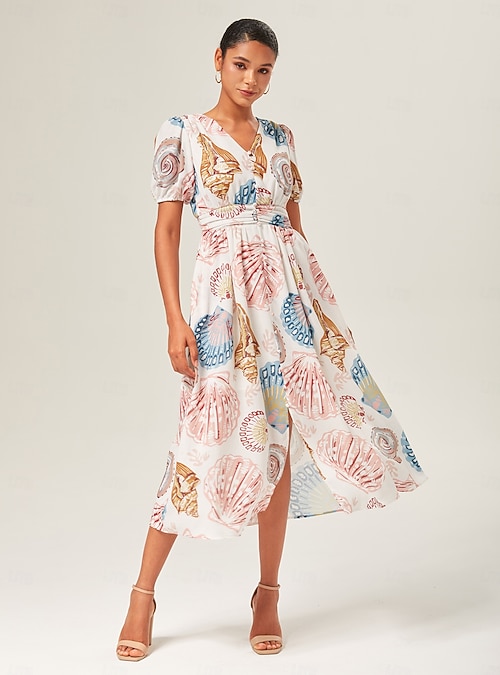 Linen-Like Smocked A-Line Midi Dress 2026 - kr.150 Linen-Like Smocked A-Line Midi Dress 2026 - kr.150