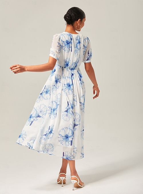 chinese dress ladies Wedtrend Women Ink Blue Wedding Party Guest Dress A Line V Neck Pleated Backless Chiffon Maxi Dress with Lace Up Back, Ink Blue / US8 main image 1