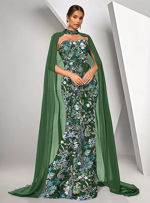 Mermaid Trumpet Floor Length Beaded Eembroidered Formal Dresses Mother of  the Bride Dress Ball Gown with Cape Evening Gown Formal Dress Elegant  Celebrity Style Sleeveless Strapless Garden Party 2026 - CAD $363.99