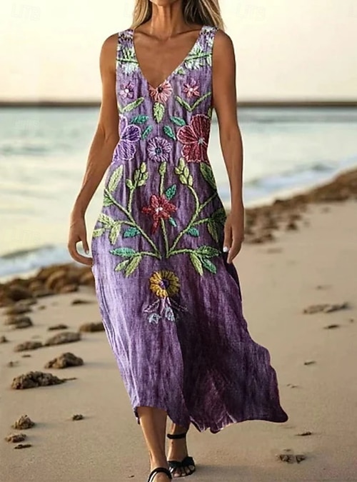 Women s Long Dress Maxi Dress Casual Dress Tank Dress Summer Dress African Daily Beach Holiday Regular Fit Floral Sleeveless V Neck White Purple Green Women s Long Dress Maxi Dress Casual Dress Tank Dress Summer Dress African Daily Beach Holiday Regular Fit Floral Sleeveless V Neck White Purple Green