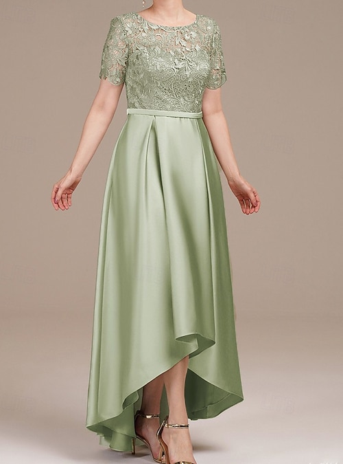 A-Line Floor Length Party Dress Cocktail Dress Wedding Guest Dress Mother of the Bride Dress Short Sleeve Boat Neck Elegant Simple Minimalist Formal