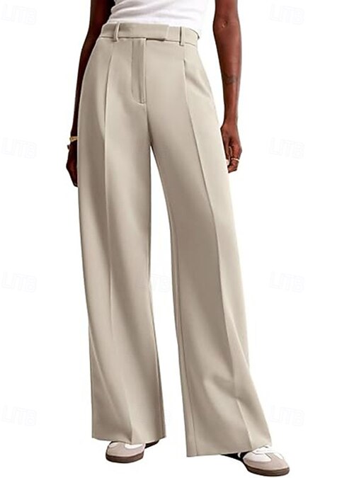 Women's Wide Leg Dress Pants Fashion Work Full Length Natural Plain Zipper  Outdoor Comfortable Formal Office / Career Dark-Gray Wine Apricot Grey Fall  Regular Fit 2026 - $32.99