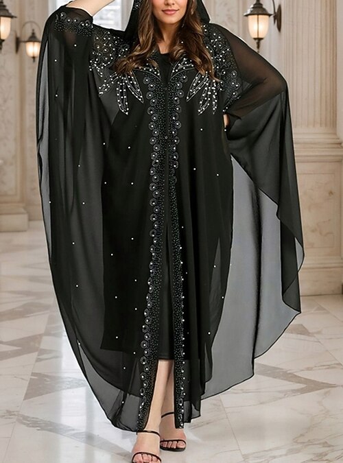 Women's Long Dress Maxi Dress Casual Dress Boho Dress Western Dress Fashion  Muslim Outdoor Party Holiday Regular Fit Plain Long Sleeve Hooded Black  Dark Green Spring Fall 2026 - JOD JD21.41