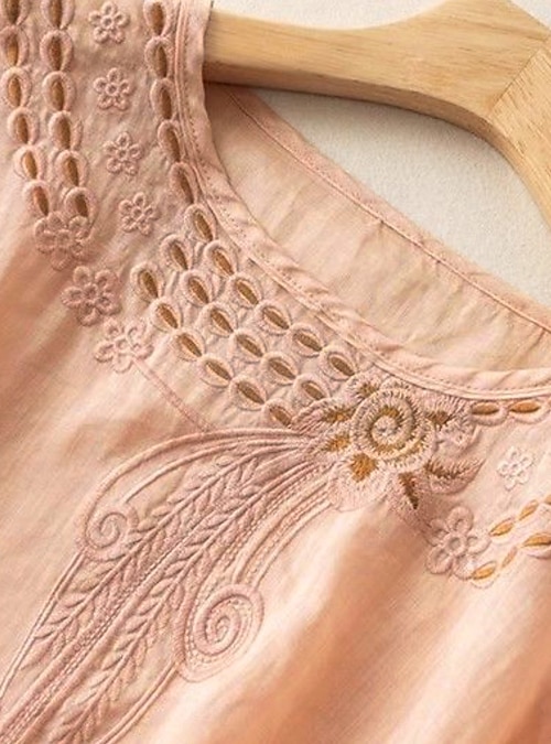 Leinen-Bluse Damen Mit V-Ausschnitt - Leichtes Sommer-Oberteil 3/4-Ärmel