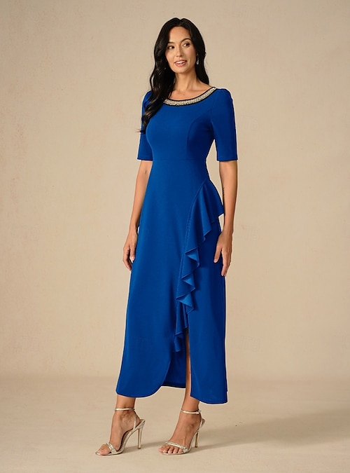 royal blue country dress Delicate Royal Blue A-Line V Neck Ankle Length Wedding Party Dress