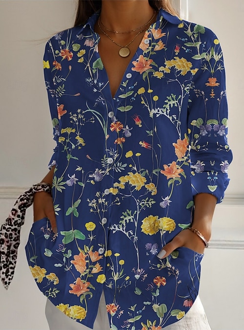 Women's Shirt Floral Active Daily Stylish Long Sleeve Shirt Collar