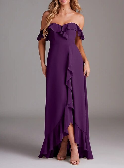 sachin and babi light blue dress Yellow Pleats Asymmetrical Chiffon Short Bridesmaid Dress
