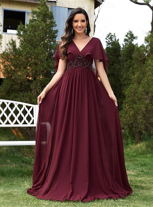 chiffon quinceanera dresses A-Line Quinceanera Dresses Elegant Dress Formal Wedding Floor Length Short  Sleeve V Neck Chiffon Backless with Pleats Appliques 2026
