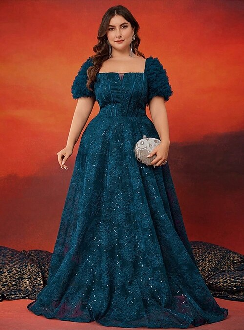 A-Line Plus Size Dresses Elegant Curve Dress Formal Wedding Floor Length  Short Sleeve Square Neck Lace with Pleats 2026 - $152.99