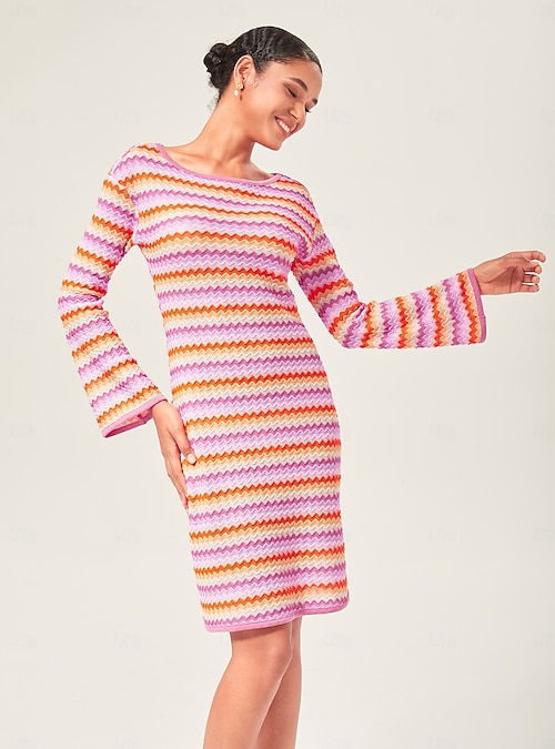 Women's Elegant Rainbow Wave Stretch Knit Fitted Mini Dress Chic Bodycon Style with Colorful Flair 2026 - $91.99 Women's Elegant Rainbow Wave Stretch Knit Fitted Mini Dress Chic Bodycon Style with Colorful Flair 2026 - $91.99