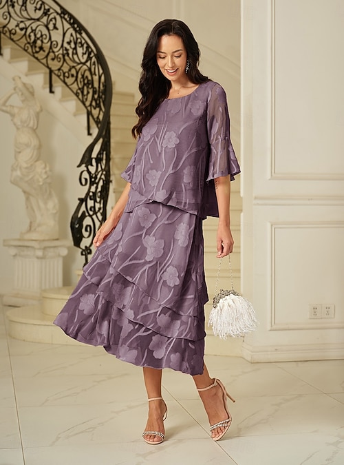 Women's Skirt Elegant Midi Mid Waist Skirts Floral Layered Floral