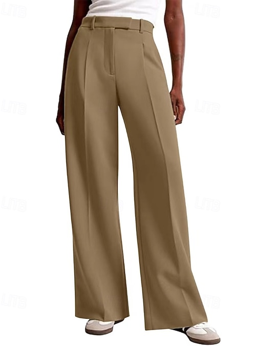 Women's Wide Leg Dress Pants Fashion Work Full Length Natural Plain Zipper  Outdoor Comfortable Formal Office / Career Dark-Gray Wine Apricot Grey Fall  Regular Fit 2026 - $32.99