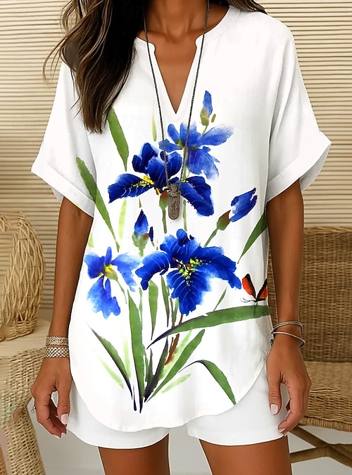 Chemise Femme Boho Imprimé Floral Bohème Vintage Tropical Manche