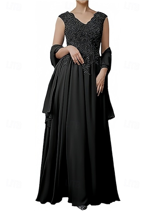 A-Line Wedding Guest Dresses Elegant Dress Wedding Guest Engagement Floor  Length Sleeveless V Neck Chiffon with Appliques Shawl 2026 - GBP 161