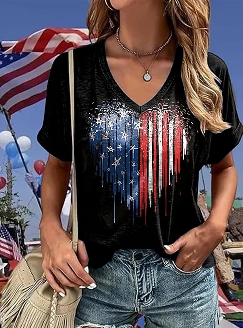 Walmart Dom American Flag Shirt Women's Patriotic T Shirt Heart - Main Image