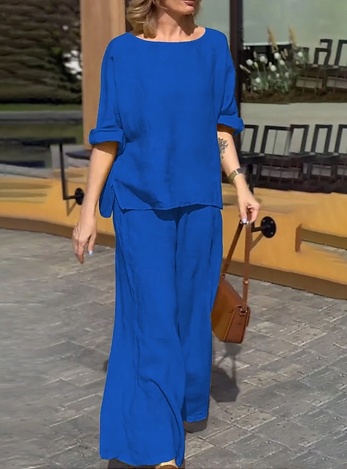 Women's Active Fashion Blouse Pants Sets 3/4 Length Sleeve Crew