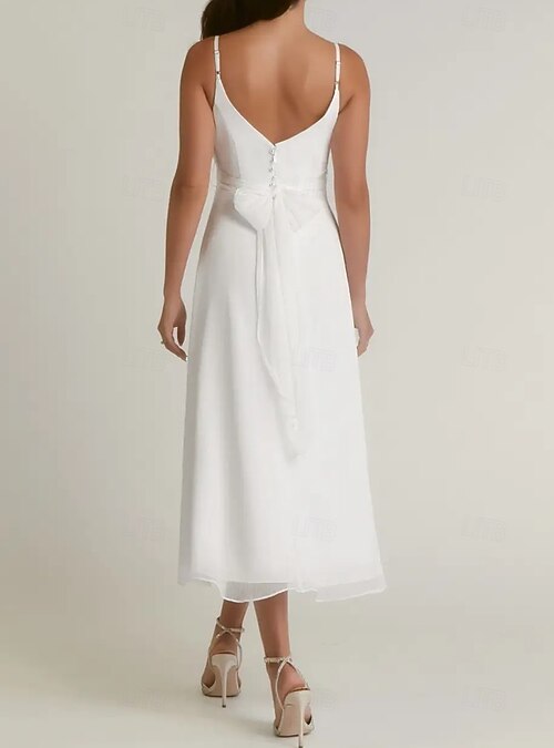 high tea bridal shower dress A-Line Tea Length Satin Beaded Elegant Bridal Shower Dress Long Sleeves V-Neck COCOMELODY CW3383, 20 Days / Ivory / US22-UK24-EUR52