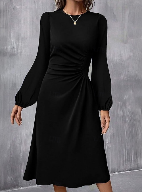 Women's Mini Dress A Line Dress Semi Formal Office Regular Fit Plaid Plain  Long Sleeve Crew Neck Black Wine Red Summer Fall 2026 - 28.99