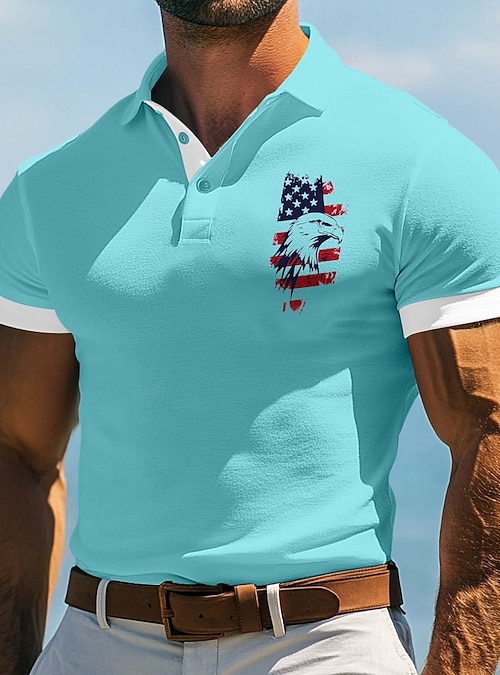 Men's Golf Shirt Casual Work Lapel Ribbed Polo Collar Short Sleeve