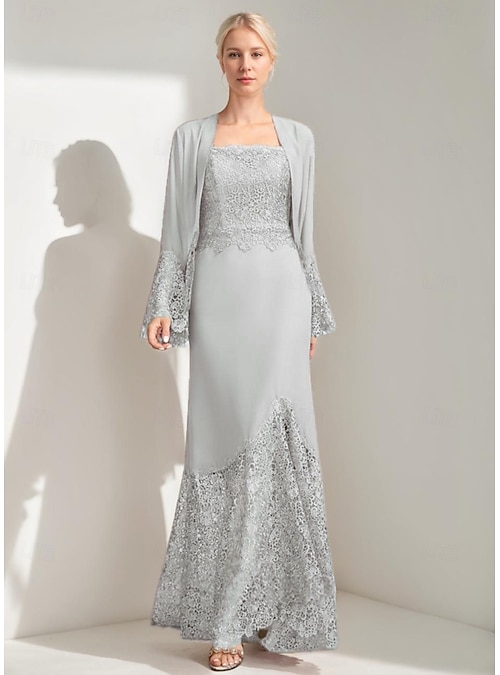 chiffon sleeves for sleeveless dress Steel Grey Mother of the Bride Dress V-neck Ankle-Length A-Line Chiffon