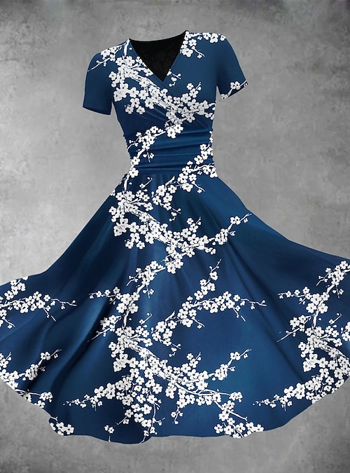 Women's Midi Dress A Line Dress Summer Dress Fit And Flare Dress Party Casual Daily Holiday Regular Fit Floral Graphic Short Sleeve V Neck Blue Navy Blue Green Summer Spring 2026 - $30.99 Women's Midi Dress A Line Dress Summer Dress Fit And Flare Dress Party Casual Daily Holiday Regular Fit Floral Graphic Short Sleeve V Neck Blue Navy Blue Green Summer Spring 2026 - $30.99