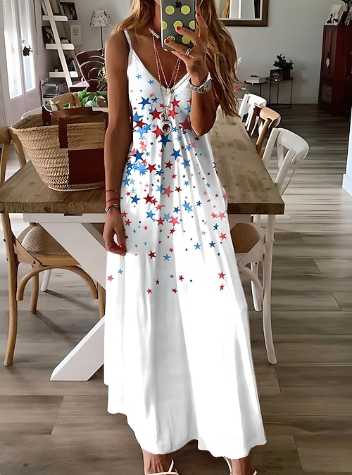 Vestido Maxi Patriótico de Mujer Vestido en Línea Vestido de