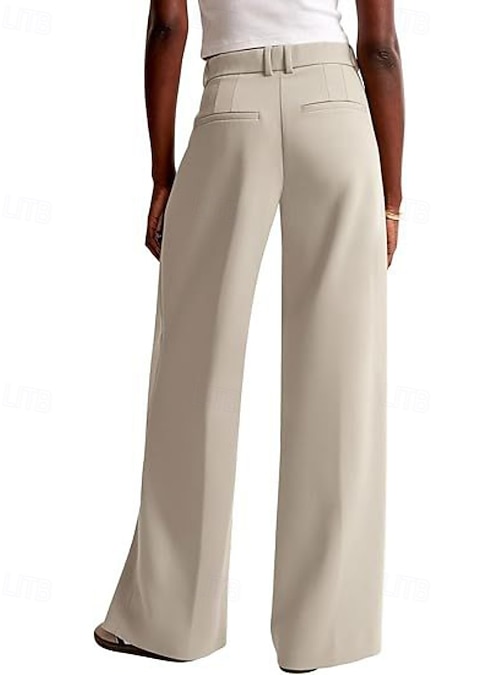 Women's Wide Leg Dress Pants Fashion Work Full Length Natural Plain Zipper  Outdoor Comfortable Formal Office / Career Dark-Gray Wine Apricot Grey Fall  Regular Fit 2026 - $32.99