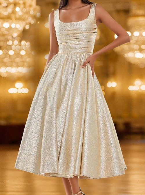tea length a line formal dress Tea-Length Strapless A-Line Semi-Formal Dress in Pink Dusty Rose / 4 main image 1