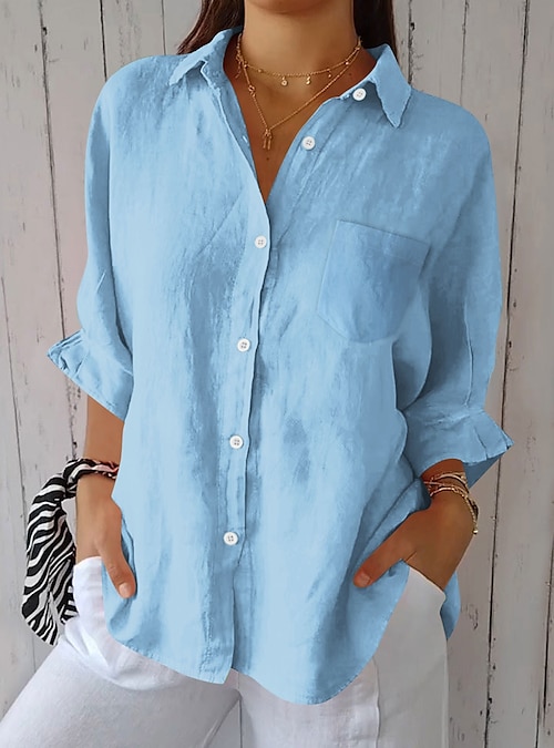 Per donna Blusa Tinta unica Elegante Vintage Tropicale Manica