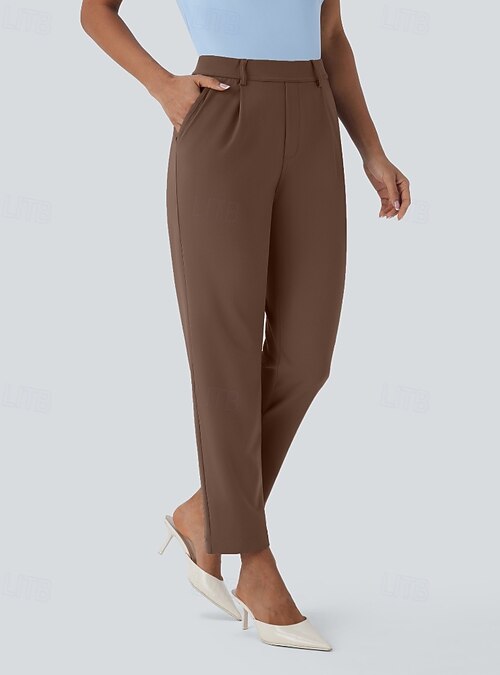 Women's Dress Pants Streetwear Casual Full Length Natural Plain Pocket  Elastic Waist Comfy Business Office Work Grey Black Dark Navy Coffee Fall  Regular Fit 2026 - $32.99