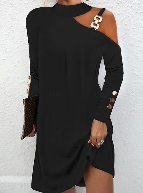 casual sheath mini dress Sheath Mini Dress With Buckle Detail For Women