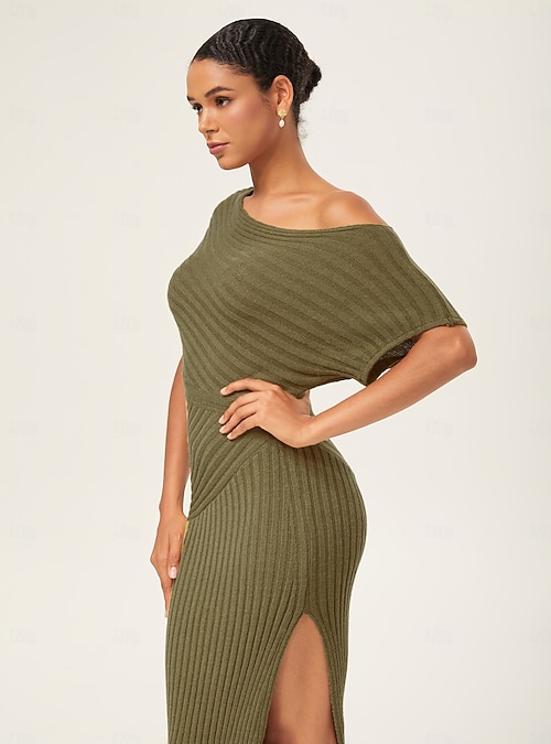 Olive Green One-Shoulder Knitted Bodycon Maxi Dress 2026 - $6.49