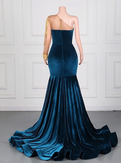 chinese dress ladies Black One Shoulder Long Sleeve Maxi Dress With Slit main image 0