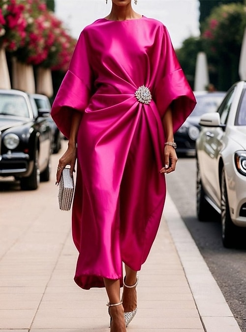 Women's Midi Dress Satin Dress Semi Formal Dress Elegant Fashion Modern Daily Date Weekend Regular Fit Plain Half Sleeve Crew Neck Pink Wine Navy Blue Green Spring Fall 2026 - $39.99 Women's Midi Dress Satin Dress Semi Formal Dress Elegant Fashion Modern Daily Date Weekend Regular Fit Plain Half Sleeve Crew Neck Pink Wine Navy Blue Green Spring Fall 2026 - $39.99