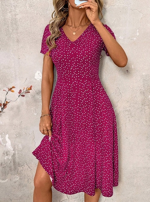 floral dotted a-line dress in pink Floral Dotted A-Line Dress in Pink
