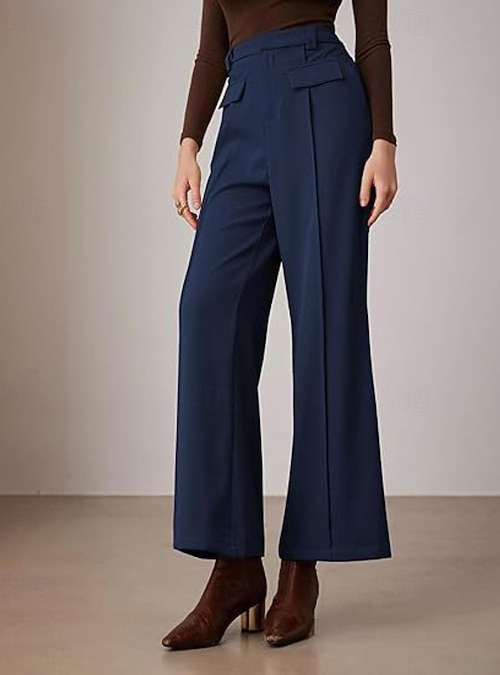 Women's Dress Pants Wide Leg Fashion Streetwear Full Length Natural Plain  Pocket Comfy Office Work Business Navy Lake Blue Black Khaki Fall Regular  Fit 2026 - $39.99