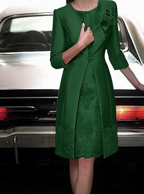 green sheath dress with jacket Navy and Green Printed Jacket Dress – R&M Richards main image 1