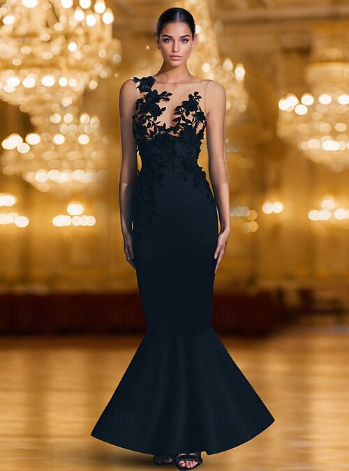 Mermaid Trumpet Floor Length Prom Dresses Evening Gown Ball Gown Formal  Dress Elegant Vintage Sleeveless Illusion Neck Wedding Formal Lace Stretch  Crepe with Appliques 2026 - $169.99