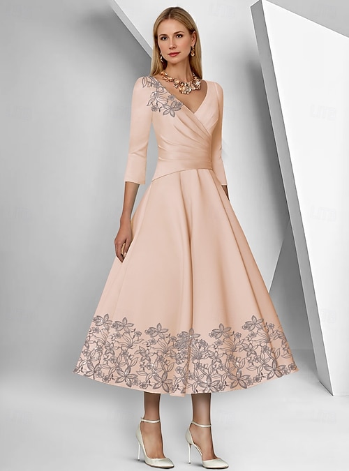navy blue dress for baby girl Elegant A Line Satin Ankle-Length Long Sleeve Prom Dress with Pockets main image 0