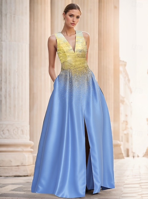 A-Line Floor Length Evening Gown Ball Gown Formal Dress Elegant Celebrity Style Sleeveless V Neck Garden Party Wedding Satin with Slit Pocket 2026 - $195.99 A-Line Floor Length Evening Gown Ball Gown Formal Dress Elegant Celebrity Style Sleeveless V Neck Garden Party Wedding Satin with Slit Pocket 2026 - $195.99