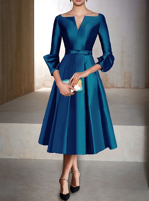 3 4 sleeve a line cocktail dress Hobemty Women's A-Line Cocktail Dress 3/4 Sleeve V Neck Elegant Wedding Party Flare Dresses Small Navy Blue at Amazon Women's Clothing store