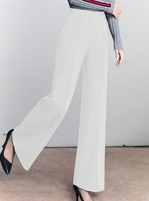 Women's Wide Leg Dress Pants Fashion Streetwear Full Length Natural Plain  Elastic Waist Comfortable Business Work Formal Black White Fall Regular Fit  2026 - $20.99