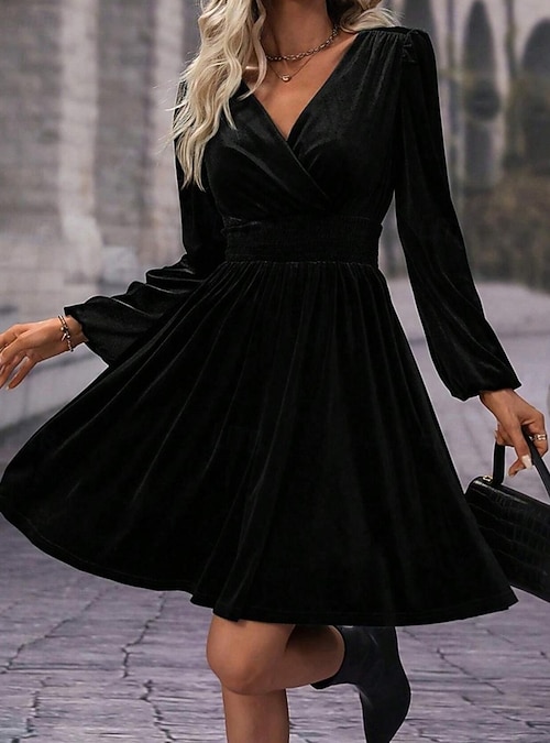 Women's Mini Dress Christmas Dress Velvet Dress Winter Dress Cocktail Dress Fashion Modern Evening Party Weekend Regular Fit Plain Long Sleeve V Neck Women's Mini Dress Christmas Dress Velvet Dress Winter Dress Cocktail Dress Fashion Modern Evening Party Weekend Regular Fit Plain Long Sleeve V Neck