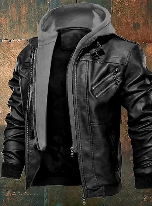 Men's Faux Leather Jacket Biker Jacket Motorcycle Jacket Vacation